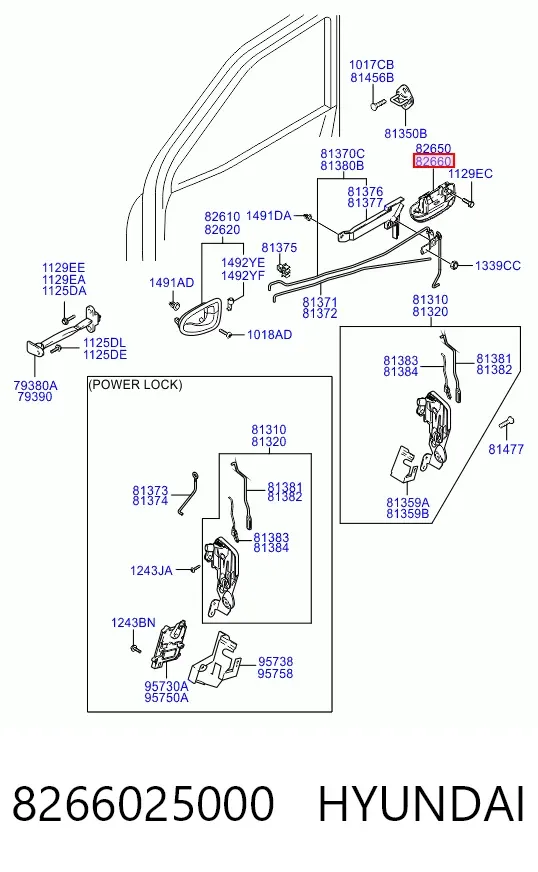 Klamka drzwi przednich zewnętrzna prawa 8266025000 Hyundai/Kia