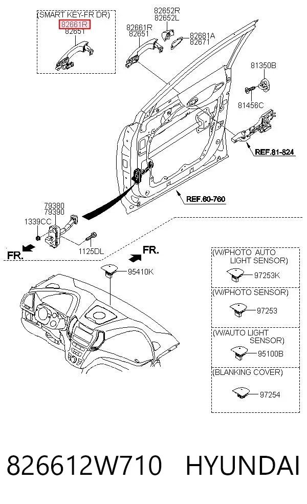 Klamka drzwi przednich zewnętrzna prawa 826612W710 Hyundai/Kia