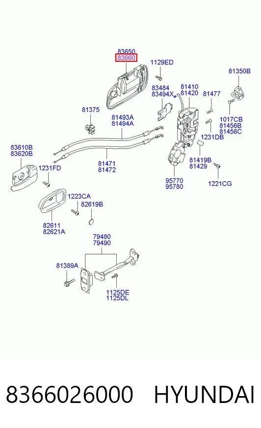 Klamka drzwi tylnych prawa zewnętrzna 8366026000 Hyundai/Kia