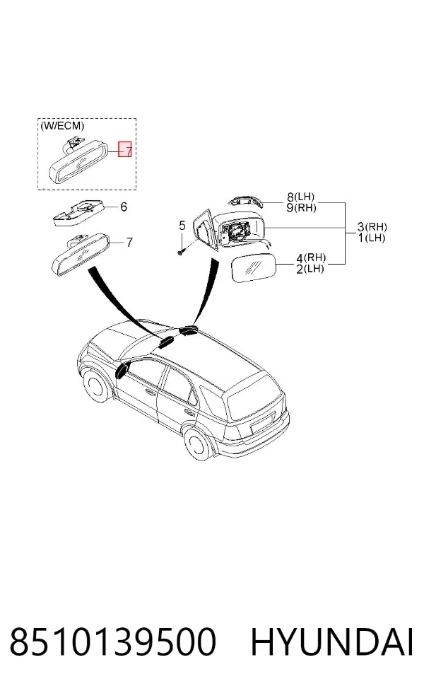 Lusterko wewnętrzne 8510139500 Hyundai/Kia