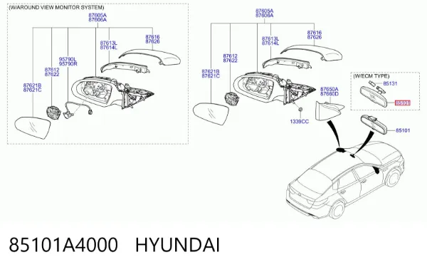 Lusterko wewnętrzne 85101A4000 Hyundai/Kia