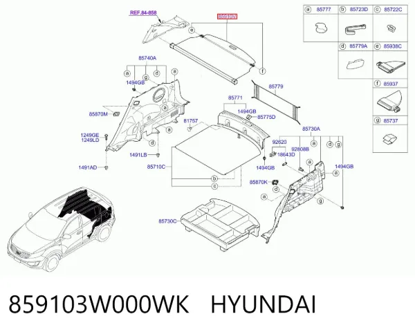 Roleta przedziału bagażnika 859103W000WK Hyundai/Kia