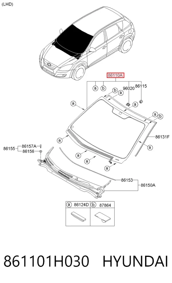 Szyba przednia 861101H030 Hyundai/Kia