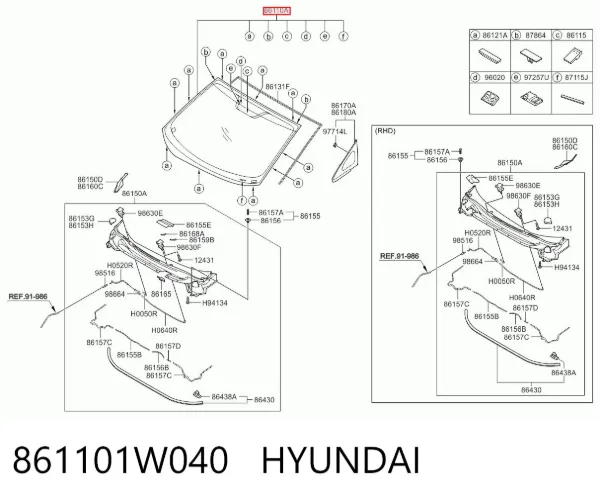 Szyba przednia 861101W040 Hyundai/Kia