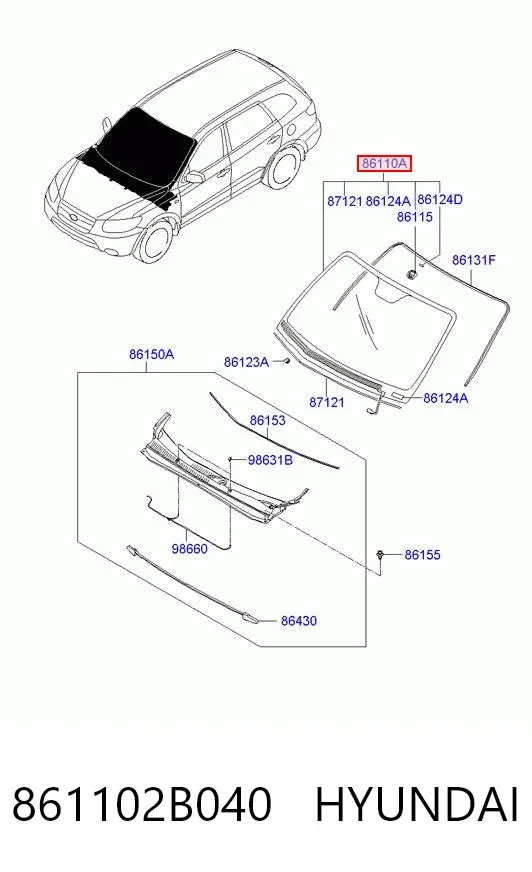 Szyba przednia 861102B040 Hyundai/Kia