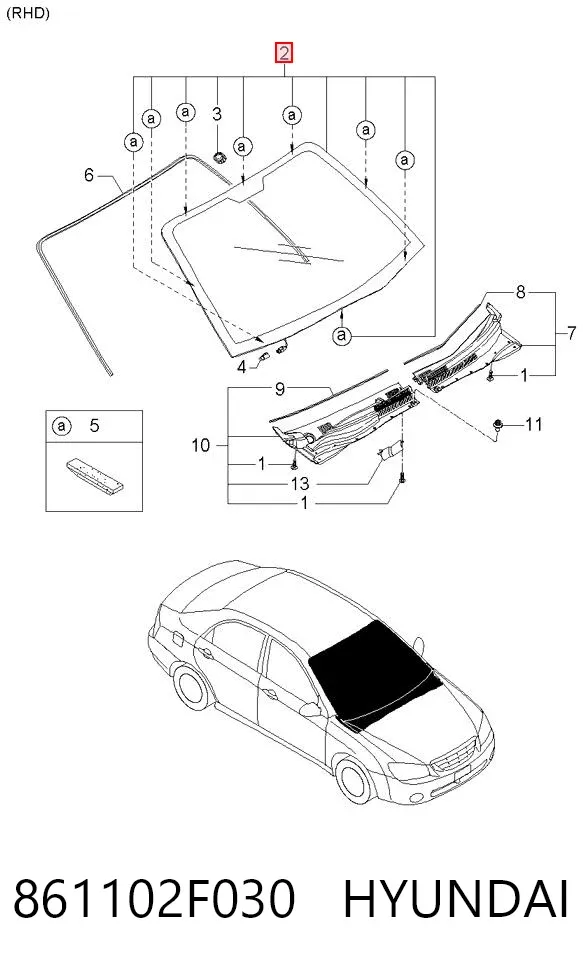 Szyba przednia 861102F030 Hyundai/Kia