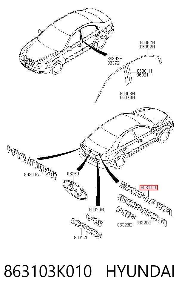 Emblemat na klapę bagaznika (znaczek firmowy) Hyundai Sonata V
