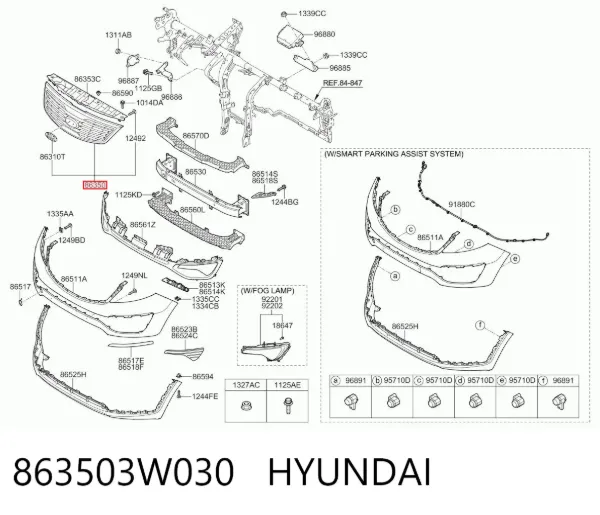 Atrapa chłodnicy 863503W030 Hyundai/Kia