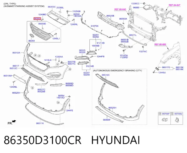 Atrapa chłodnicy 86350D3100CR Hyundai/Kia