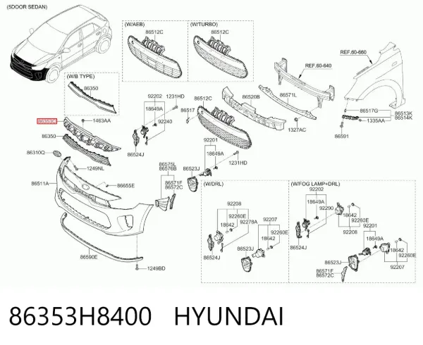 Nakładka (ramka) atrapy chłodnicy 86353H8400 Hyundai/Kia