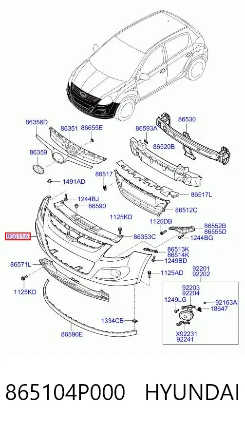 Zderzak przedni 865104P000 Hyundai/Kia