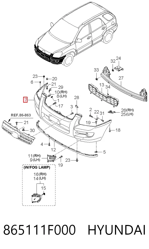 Zderzak przedni 865111F000 Hyundai/Kia