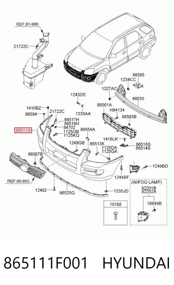 Zderzak przedni 865111F001 Hyundai/Kia