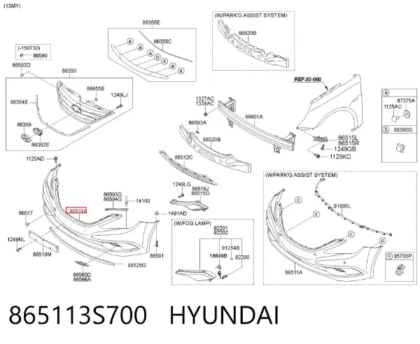 Zderzak przedni 865113S700 Hyundai/Kia