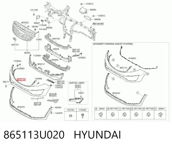 Zderzak przedni 865113U020 Hyundai/Kia