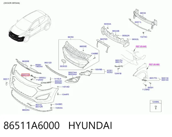 Zderzak przedni 86511A6000 Hyundai/Kia