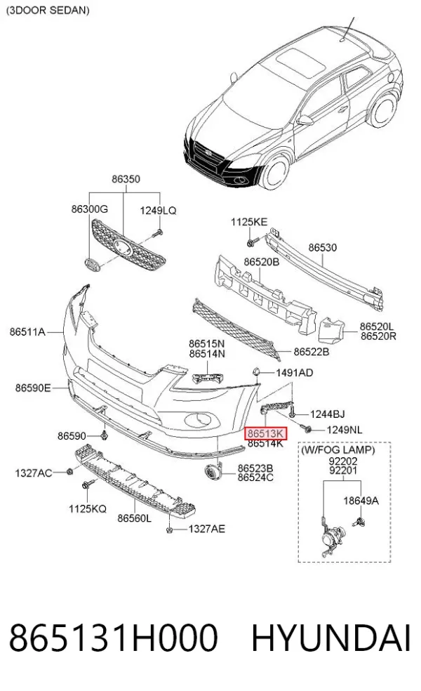 Wspornik zderzaka przedniego lewy zewnętrzny 865131H000 Hyundai/Kia