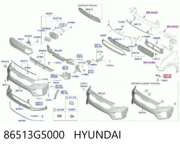 Wspornik zderzaka przedniego lewy 86513G5000 Hyundai/Kia