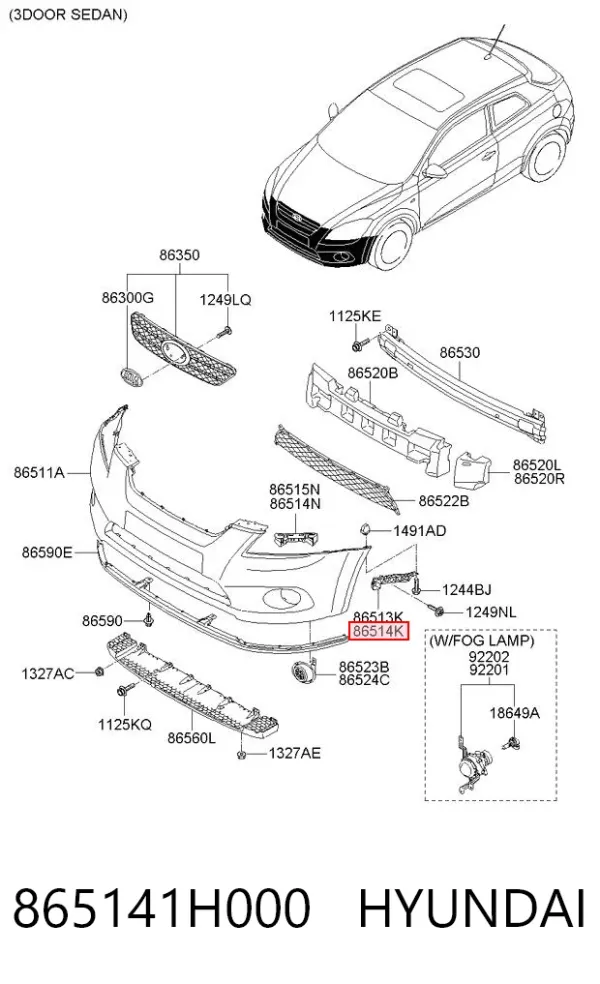 Wspornik zderzaka przedniego prawy zewnętrzny 865141H000 Hyundai/Kia
