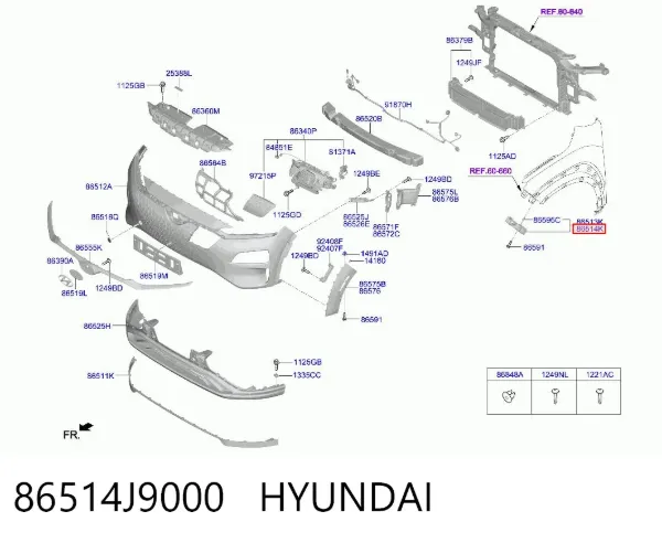 Wspornik zderzaka przedniego prawy zewnętrzny 86514J9000 Hyundai/Kia