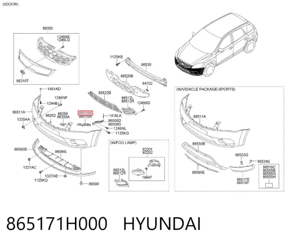 Wspornik zderzaka przedniego lewy 865171H000 Hyundai/Kia