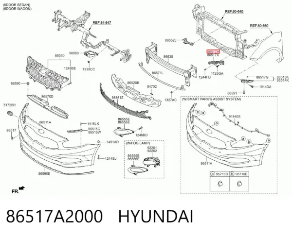 Prowadnica zderzaka przedniego lewa 86517A2000 Hyundai/Kia