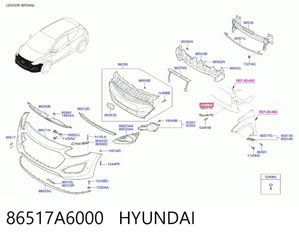 Wspornik zderzaka przedniego lewy zewnętrzny 86517A6000 Hyundai/Kia