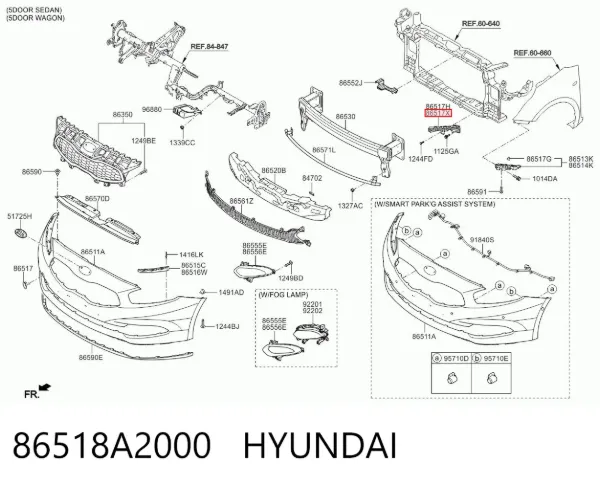 Prowadnica zderzaka przedniego prawa 86518A2000 Hyundai/Kia