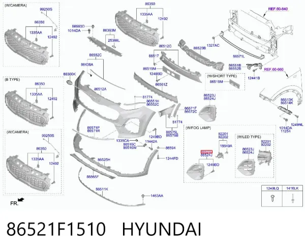 Zaślepka (kratki) lamp przeciwmgielnych zderzaka przedniego lewa 86521F1510 Hyundai/Kia