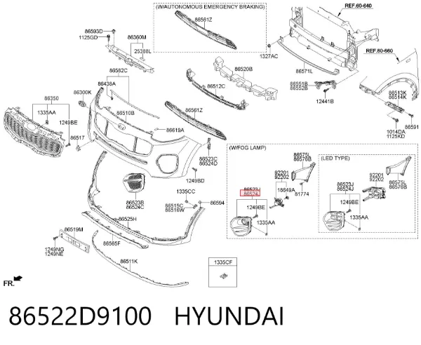 Zaślepka (kratka) lamp przeciwmgielnych zderzaka przedniego prawa 86522D9100 Hyundai/Kia