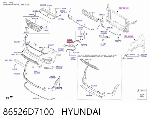 Zaślepka (kratka) lamp przeciwmgielnych zderzaka przedniego prawa 86526D7100 Hyundai/Kia