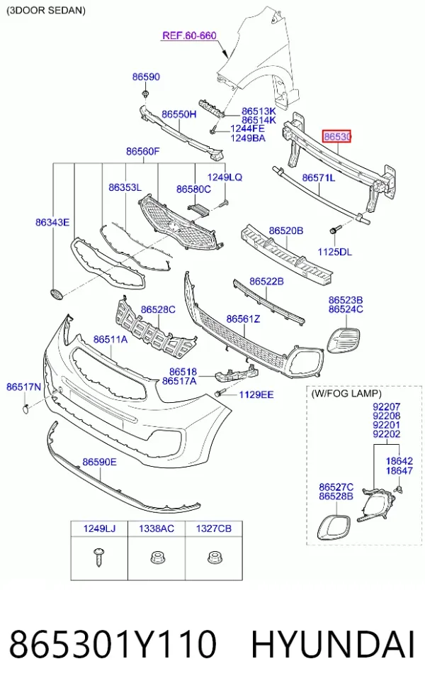 Wzmocnienie zderzaka przedniego 865301Y110 Hyundai/Kia