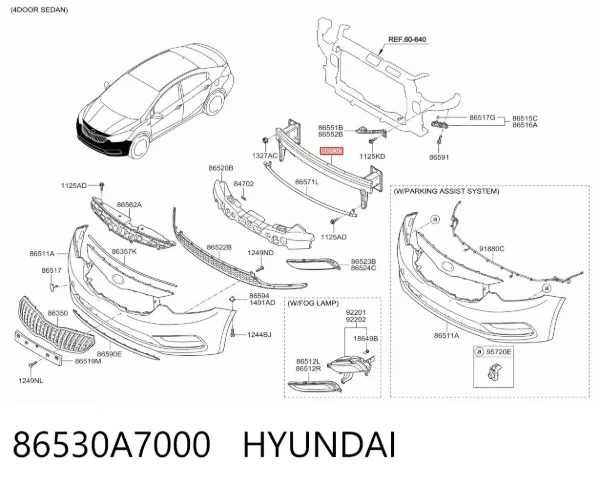 Wzmocnienie zderzaka przedniego 86530A7000 Hyundai/Kia