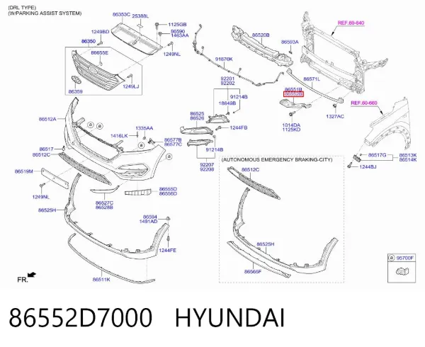 Wspornik zderzaka przedniego prawy 86552D7000 Hyundai/Kia
