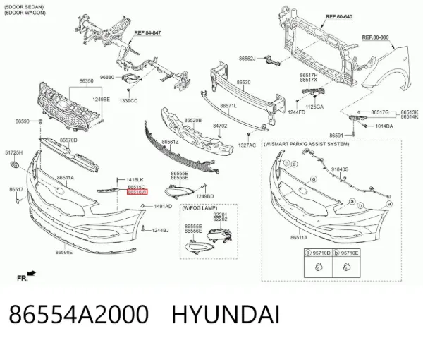 Wspornik zderzaka przedniego prawy 86554A2000 Hyundai/Kia