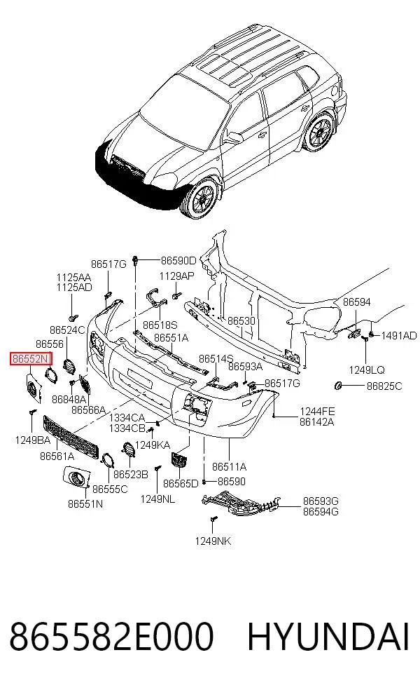 Zaślepka (kratka) lamp przeciwmgielnych zderzaka przedniego prawa 865582E000 Hyundai/Kia