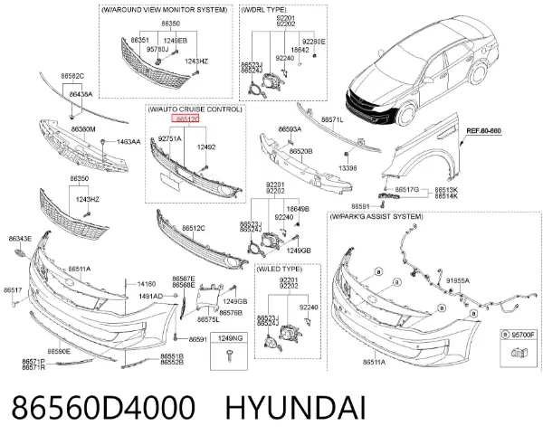 Kratka zderzaka przedniego dolna 86560D4000 Hyundai/Kia