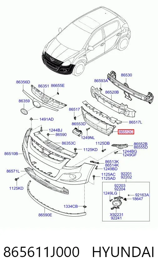 Kratka zderzaka przedniego 865611J000 Hyundai/Kia
