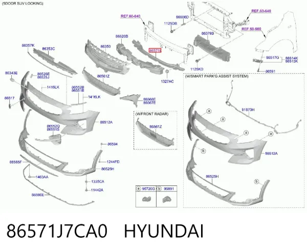 Wspornik zderzaka przedniego środkowy 86571J7CA0 Hyundai/Kia