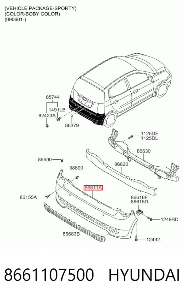 Zderzak tylny 8661107500 Hyundai/Kia