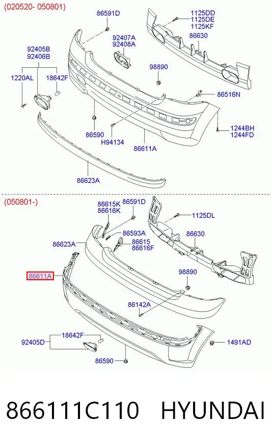 Zderzak tylny 866111C110 Hyundai/Kia