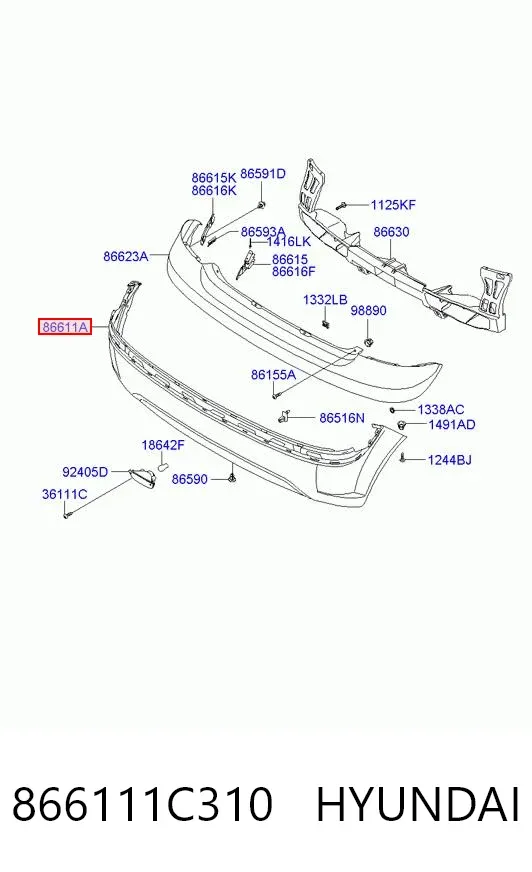 Zderzak tylny 866111C310 Hyundai/Kia