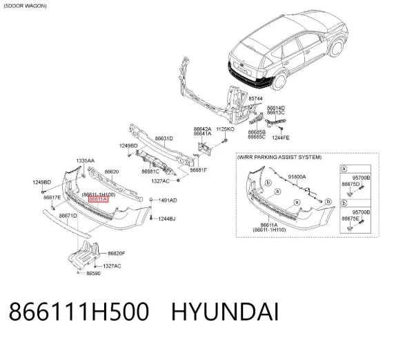 Zderzak tylny 866111H500 Hyundai/Kia