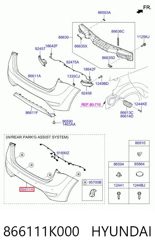 Zderzak tylny 866111K000 Hyundai/Kia