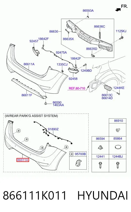 Zderzak tylny 866111K011 Hyundai/Kia