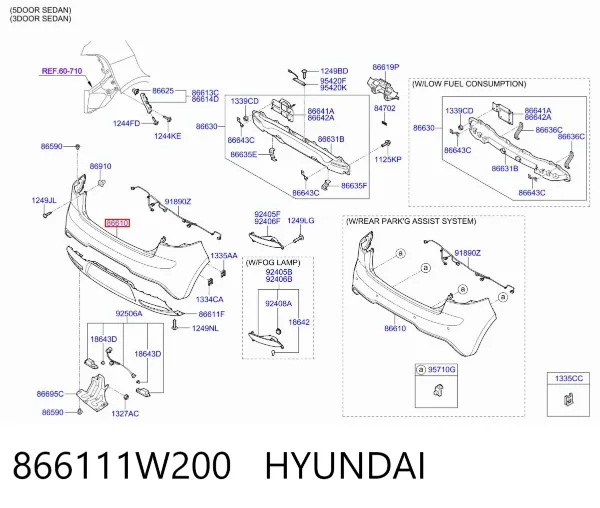 Zderzak tylny 866111W200 Hyundai/Kia