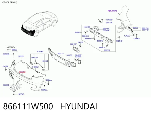 Zderzak tylny 866111W500 Hyundai/Kia