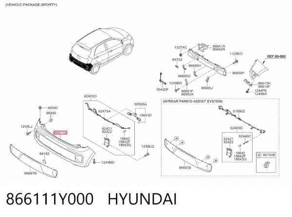 Zderzak tylny 866111Y000 Hyundai/Kia