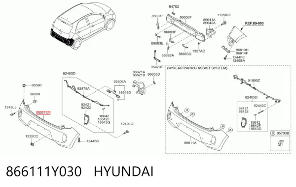 Zderzak tylny 866111Y030 Hyundai/Kia