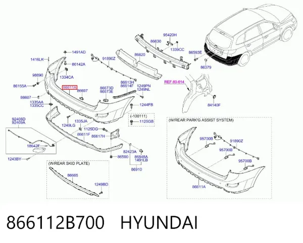 Zderzak tylny 866112B700 Hyundai/Kia